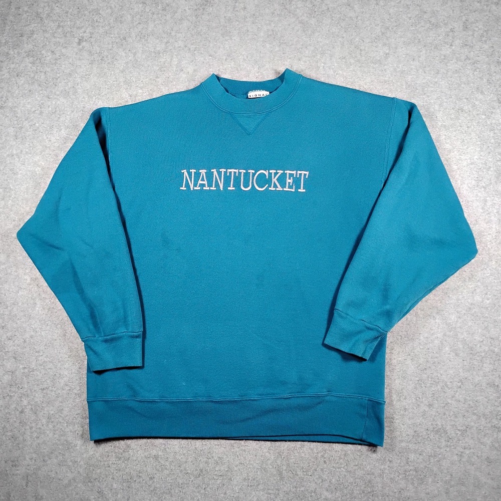 Vintage Signal Sports Nantucket Embroidered Sweatshirt Mens XL Teal Blue 90s USA